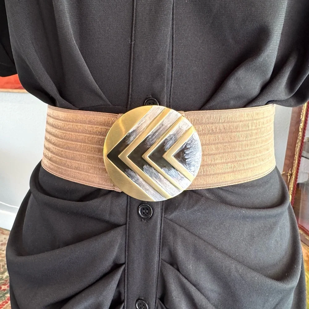Vintage Charmant Belts Gold - Brown Stretch Belt